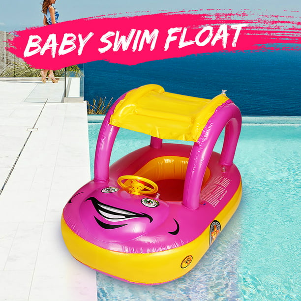 PINK BABY INFLATABLE POOL FLOAT WITH DETACHABLE SUNSHADE UV CAREFUL CARE SEAT 31.5 X 33.5 INCHES H20 GO!! 